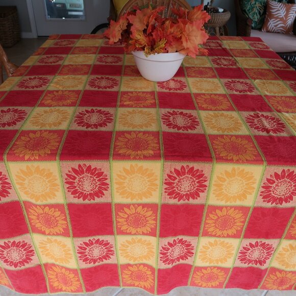 Vibrant Sunflower Tablecloth Cotton Summer Party 88" x 54" - Picture 2 of 5